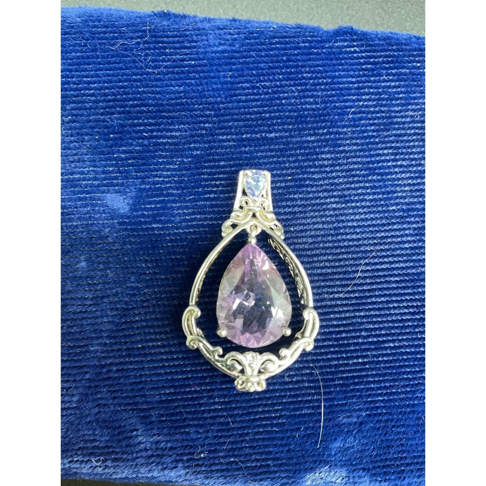 Amethyst Pear Cut Pendant Sterling Silver Filigree Victorian Style Gemstone
